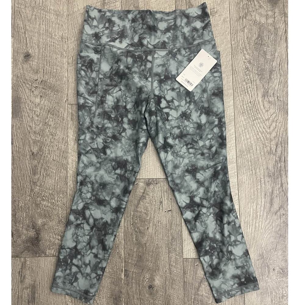 Athleta Salutation Stash Pocket II 7/8 Leggings Green Tie‎ Dye S Yoga